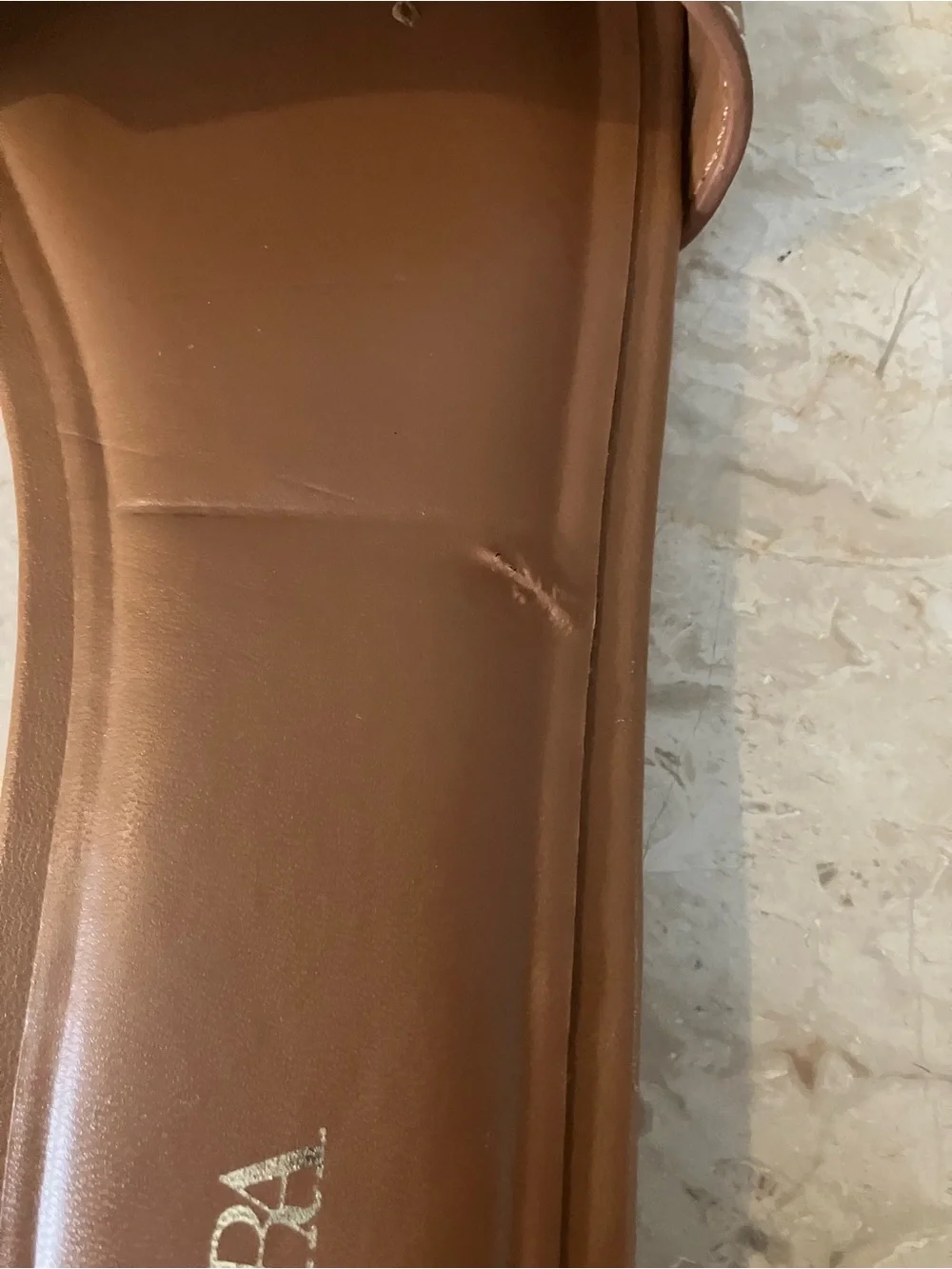 Zara Brown PU Leather Slide Sandals with Stitched Strap Detail - Picture 3 of 4